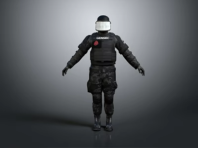 Game Movie Character In Black Tactical Gear With Helmet And Chest Emblem Design 3d model