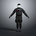 Game Movie Character In Black Tactical Gear With Helmet And Chest Emblem Design