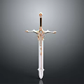 Elegant Ornate Decorative Sword With Gold White Design And Cross Guard Engravings