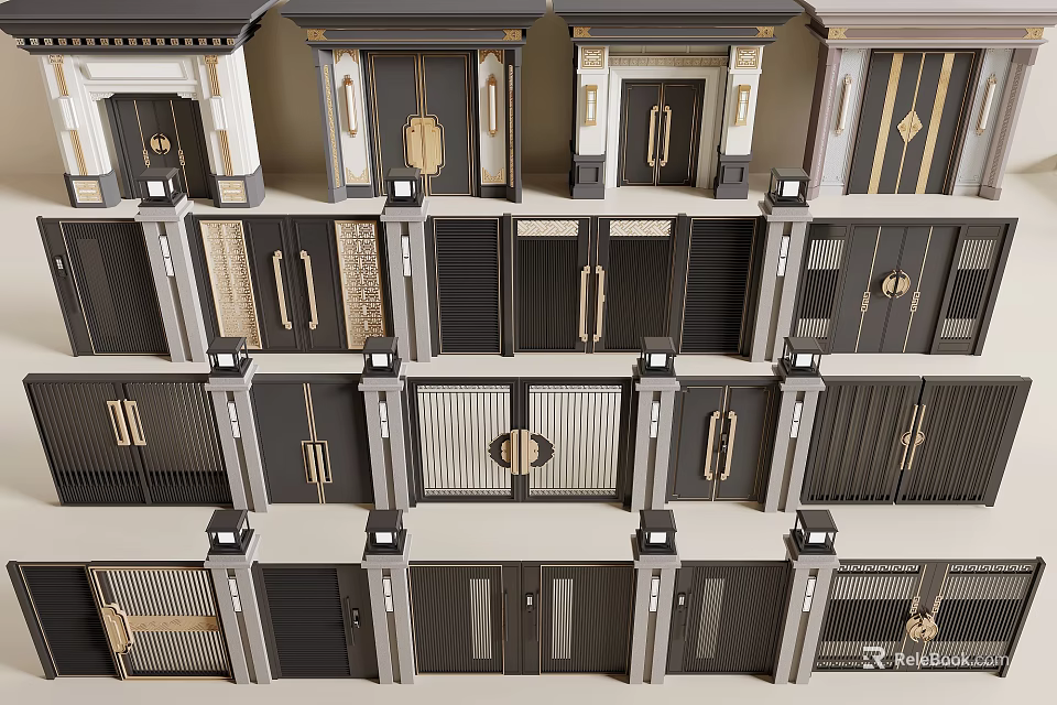 Various Entrance Doors With Modern And Classic Designs Metal Accents And Glass Inserts 3d model 