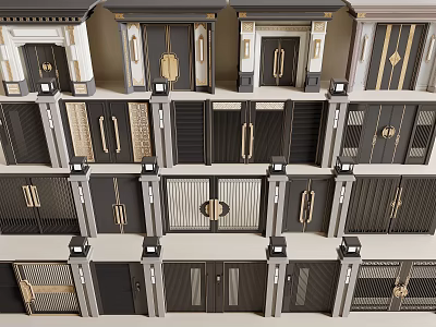 Various Entrance Doors With Modern And Classic Designs Metal Accents And Glass Inserts 3d model