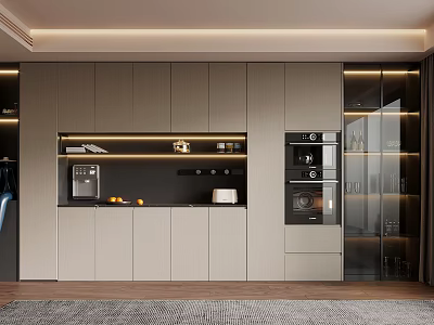 Modern Open Kitchen Interior Design With Cabinetry Island Counter And Appliances 3d model