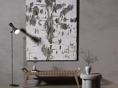 Abstract Art Decor in Modern Interior with Floor Lamp Bench and Vase 3d model