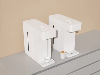 Two White Kitchen Appliances On Gray Countertop With Small Cups 3d model