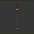 Fiery Magical Weapon With Red Flame Shaped Head And Ornate Pole Design