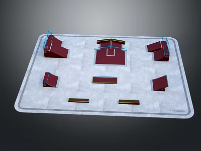 Fitness Training Space With White Mat And Red Workout Equipment Layout Design 3d model