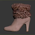 Pink High Heel Ankle Boots With Fuzzy Cuff And Metallic Buckle Design