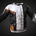 Black White Orange Jacket With Championed Something Text Design And Striped Pattern 3d model