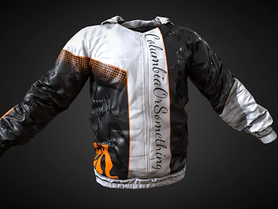 Black White Orange Jacket With Championed Something Text Design And Striped Pattern 3d model