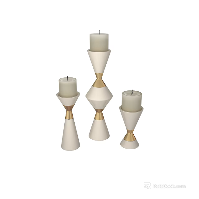 Modern Geometric Candle Holders Set of Three With White And Gold Accents 3d model 