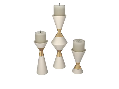 Modern Geometric Candle Holders Set of Three With White And Gold Accents 3d model