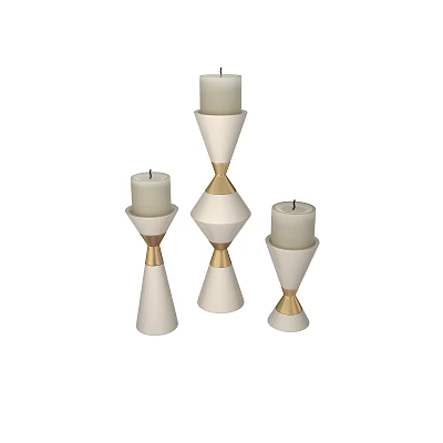 Modern Geometric Candle Holders Set of Three With White And Gold Accents 3d model
