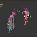 Colorful Moth Insects Fencing With Silver Heads Green Legs And Reflective Surface