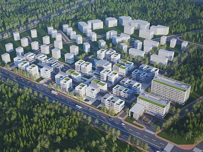 Modern Industrial Plant Complex With Multiple Buildings Green Surroundings And Road Network 3d model