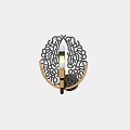 Modern Wall Lamp With Intricate Black Filigree Design And Gold Base Illuminated Bulb