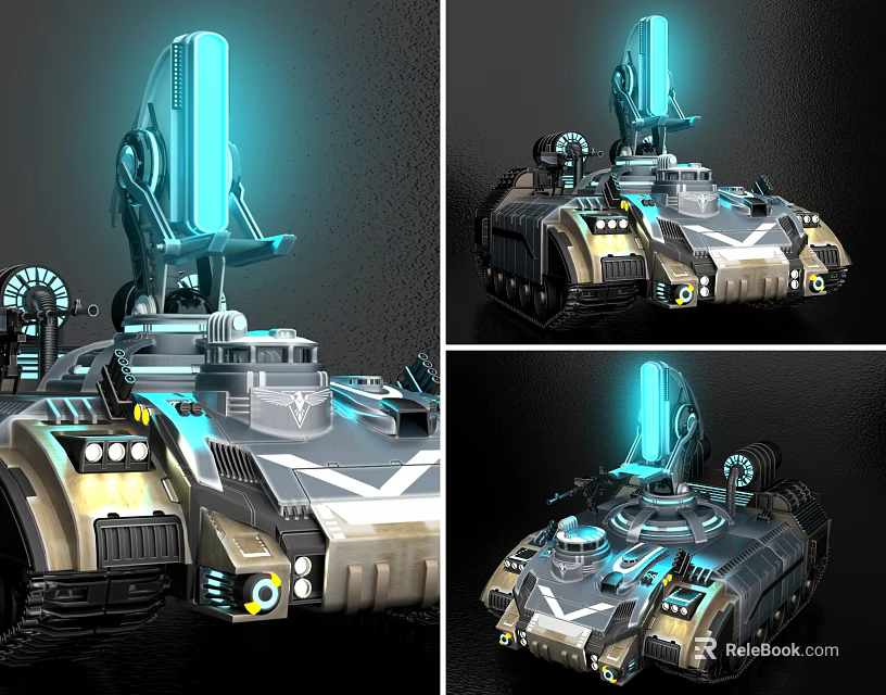 Futuristic Sci Fi Tank With Glowing Blue Lights And Armored Structure Design 3d model 