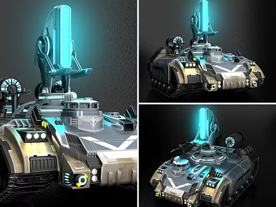 Futuristic Sci Fi Tank With Glowing Blue Lights And Armored Structure Design 3d model