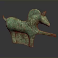 Ancient Bronze Horse Sculpture with Green Patina Intricate Carvings and Traditional Design