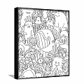 Cute Cartoon Animals And Plants Black White Line Art Illustration Design