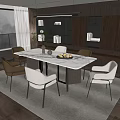 Modern Dining Table Set With Marble Top And Upholstered Chairs In Bright Room