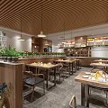 Maitian Handmade Noodle Restaurant With Glass Front Wooden Decor Interior Tables And Green Plant