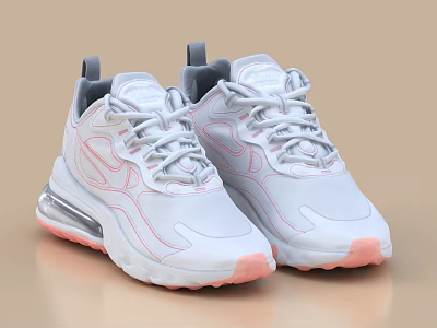 White Casual Sneakers With Pink Accents And Air Cushion Sole For Daily Wear 3d model
