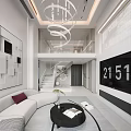 Modern Loft Living Room Interior With Chandelier TV Wall And Accent Chair