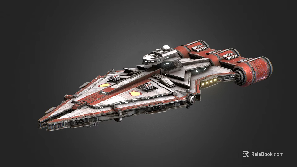 Futuristic Red And White Spaceship With Detailed Structure Engine Modules And Illuminated Accents 3d model 