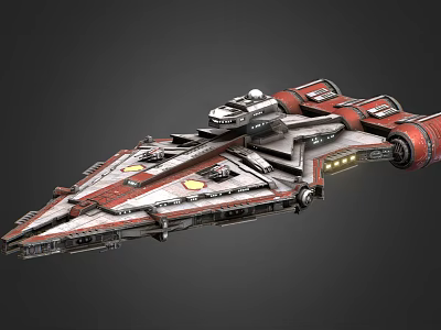 Futuristic Red And White Spaceship With Detailed Structure Engine Modules And Illuminated Accents 3d model