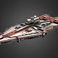 Futuristic Red And White Spaceship With Detailed Structure Engine Modules And Illuminated Accents
