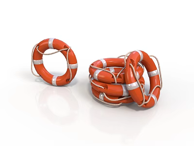 Orange And White Striped Life Rings With Single And Stacked Arrangement 3d model