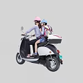 Mother and Child Riding White Electric Scooter Wearing Helmets Together