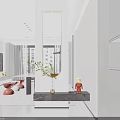 Modern TV Wall Living Room Interior Design With White Gray Decor LED Lights And Decorative Plant