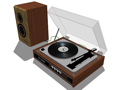 Vintage Vinyl Turntable With Wooden Speaker For Classic Audio Listening Experience 3d model