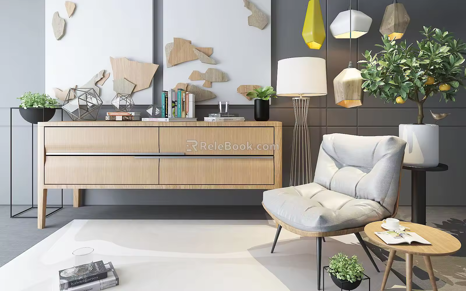 Nordic Side Cabinet Combination 3d model