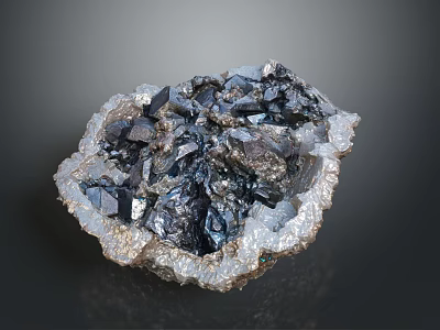 Natural Black Silver Crystal Mineral Stone Specimen With Shiny Surface And Geode Structure 3d model