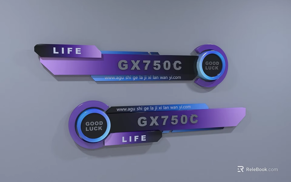 Stylish Wall Decor Featuring LIFE GOOD Text Purple Black Strip Design 3d model 
