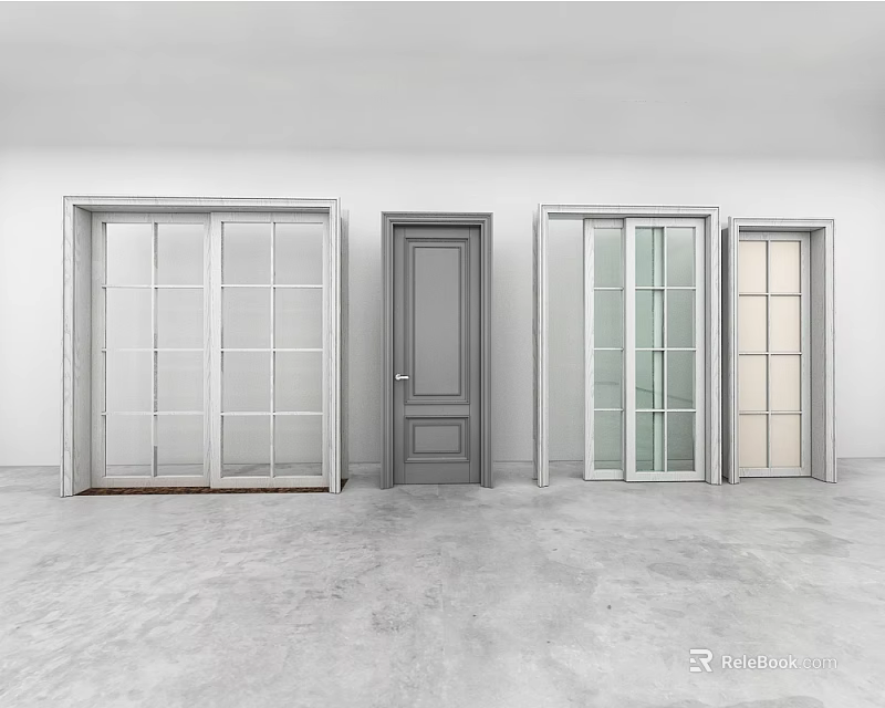 Modern Hinged Doors With Glass Panels And Different Styles For Home Interior 3d model 