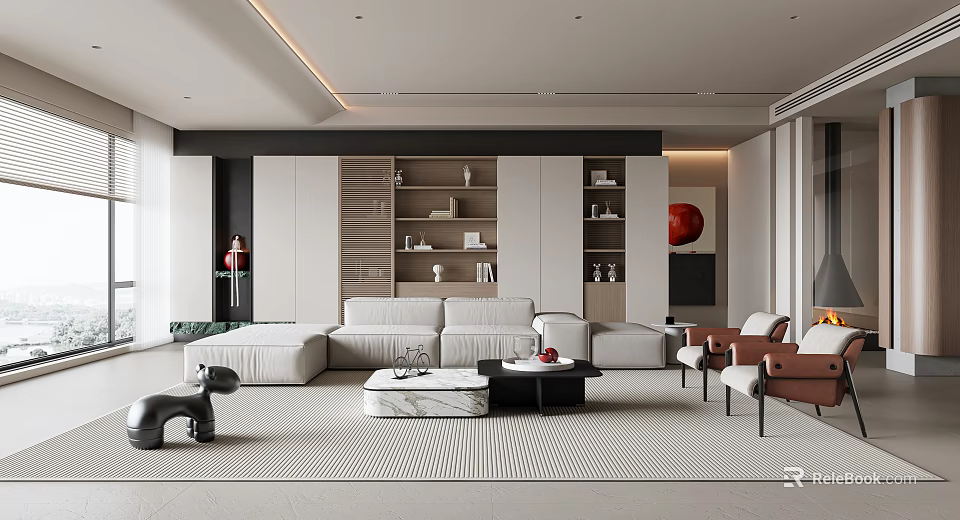 Modern Living Room Interior Design With Sectional Sofa Coffee Table And Decorative Wall Art 3d model 