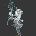 Purple Horned Female Game Movie Character Holding Moon Staff In Orange Outfit With Light Hair