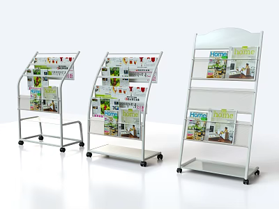 Multi tiered Magazine Display Racks With Wheels For Home Magazines Storage 3d model