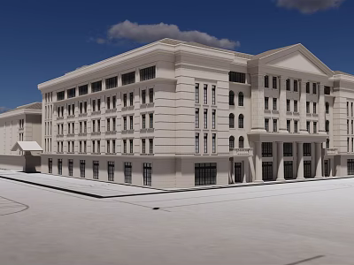 Modern Classical Office Building With Light Beige Facade And Spacious Front Plaza 3d model