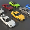 Modern Sports Cars In White Red Green Yellow Gray And Blue Colors On