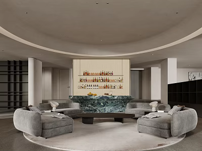 Luxury Living Room With Curved Sofas And Marble Bar 3d model