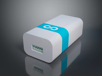 White Laptop Power Adapter with Blue Band and Infinity Symbol USB Port 3d model