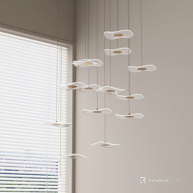 Minimalist Modern Cloud Shaped Pendant Lights Hanging In Bright Room With Window Blinds 3d model 