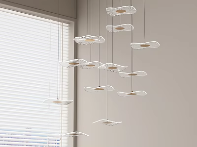 Minimalist Modern Cloud Shaped Pendant Lights Hanging In Bright Room With Window Blinds 3d model