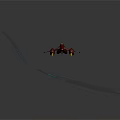 Red Interstellar Spaceship Flying Through Cosmic Starry Sky With Light Rays