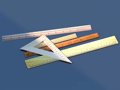 Assorted Measuring Tools Set With Rulers And Triangle Rulers On Blue Background 3d model