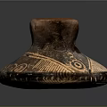 Ancient Clay Pottery Sculpture With Intricate Carved Patterns And Textured Surface